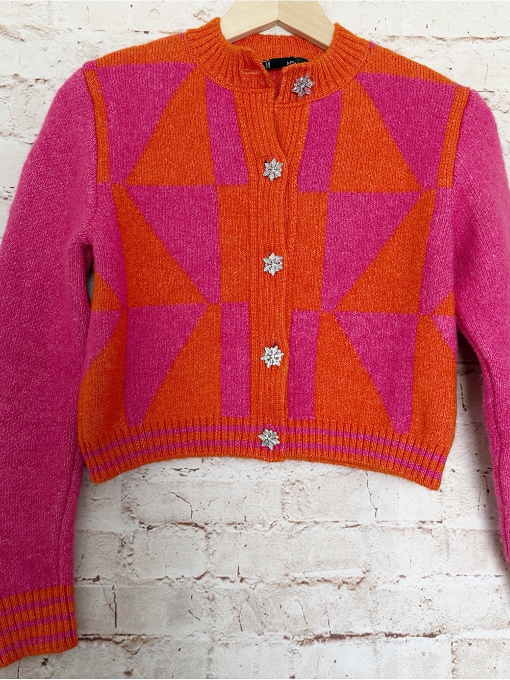 Mango MNG bling button cropped cardigan sweater